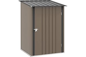 Outsunny Casetta da Giardino 0.92m² in Acciaio Zincato con Porta Battente, Capanno Porta Attrezzi con Tetto Spiovente, Porta Bloccabili, 100x103x160cm, Marrone e Grigio