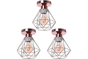 TOKIUS Plafonnier Vintage Industriel Lustre Suspension Rétro en Métal Cage Ø160mm Luminaire E27 Design Pour Salon Cuisine Chambre,Or rose (3PCS)