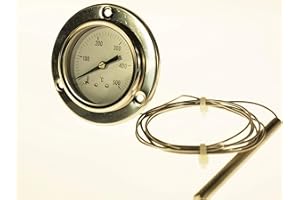 THERMIS Termómetro capilar TTK2440 (0-500°C) Indicador de temperatura con sensor de 1 m Diámetro 60 mm Conexión desde atrás Termómetro con brida delantera