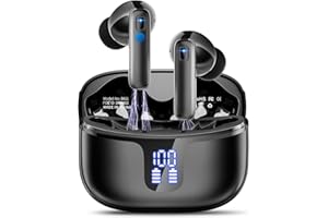 RENIMER Auriculares Inalámbricos Bluetooth, Auriculares Bluetooth 5.3 con 4 Reducción de Ruido ENC HD Mics, HiFi Estéreo, 40 Horas Cascos Inalambricos con LED Pantalla, IP7 Impermeable, Ajuste Cómodo, Negro