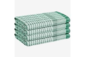 Makooz Kitchen Tea Towels Pack of 4-100% Cotton Terry Towelling - 85g Large 70x45cm - Absorbent, Soft, Quick Drying, Lint Free Commercial Grade Long Lasting Dish Cloths Set for Bar & Catering -Green