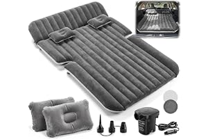 Aissom Bilmadrass 193 x 130 cm uppblåsbar bilmadrass med 12 V luftpump och 2 kudde för bil och SUV resor camping hem utomhus