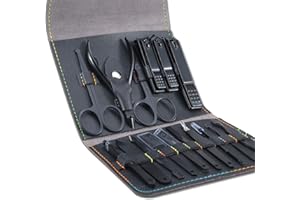 Leipple Maniküre Set 16 stücke Professionelles Nagelknipser Kit Pediküre Kit - Pflegeset aus Edelstahl Nagelpflege Werkzeuge mit luxuriöser Leder Reisetasche (Schwarz)