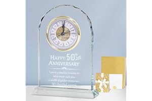 Top-spring Golden Wedding, Desk Clock With Card, 50th Anniversary Wedding Gifts for Couple, Parents & Grandparents, Quartz Clock Anniversary Decorations for 50 Years of Marriage