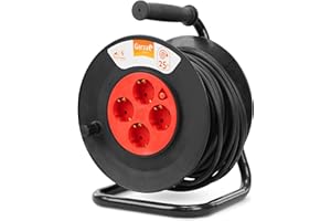 Garza 430015 – Enrouleur Brico (4 prises, avec poignée, 25 mètres x 1,5 mm)
