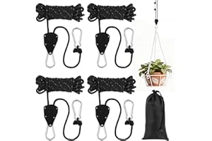 NUTKIT 4 Piezas Trinquete de Cuerda con Gancho, 4M de Cuerda de Trinquetes Ajustable con Bolsa de Almacenamiento, Trinquete de Cuerdas de Suspención, para Lámpara de Planta, Tienda, Senderismo(Negro)