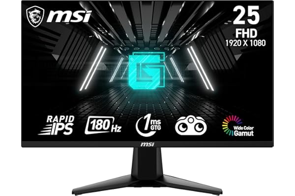 MSI G255F Écran Gaming FHD 24,5 Pouces - Dalle Rapid IPS 1920 x 1080, 180 Hz / 1ms (GtG), Gamme de Couleurs sRGB 99%, Adaptive-Sync - DP 1.2a, HDMI 2.0b CEC