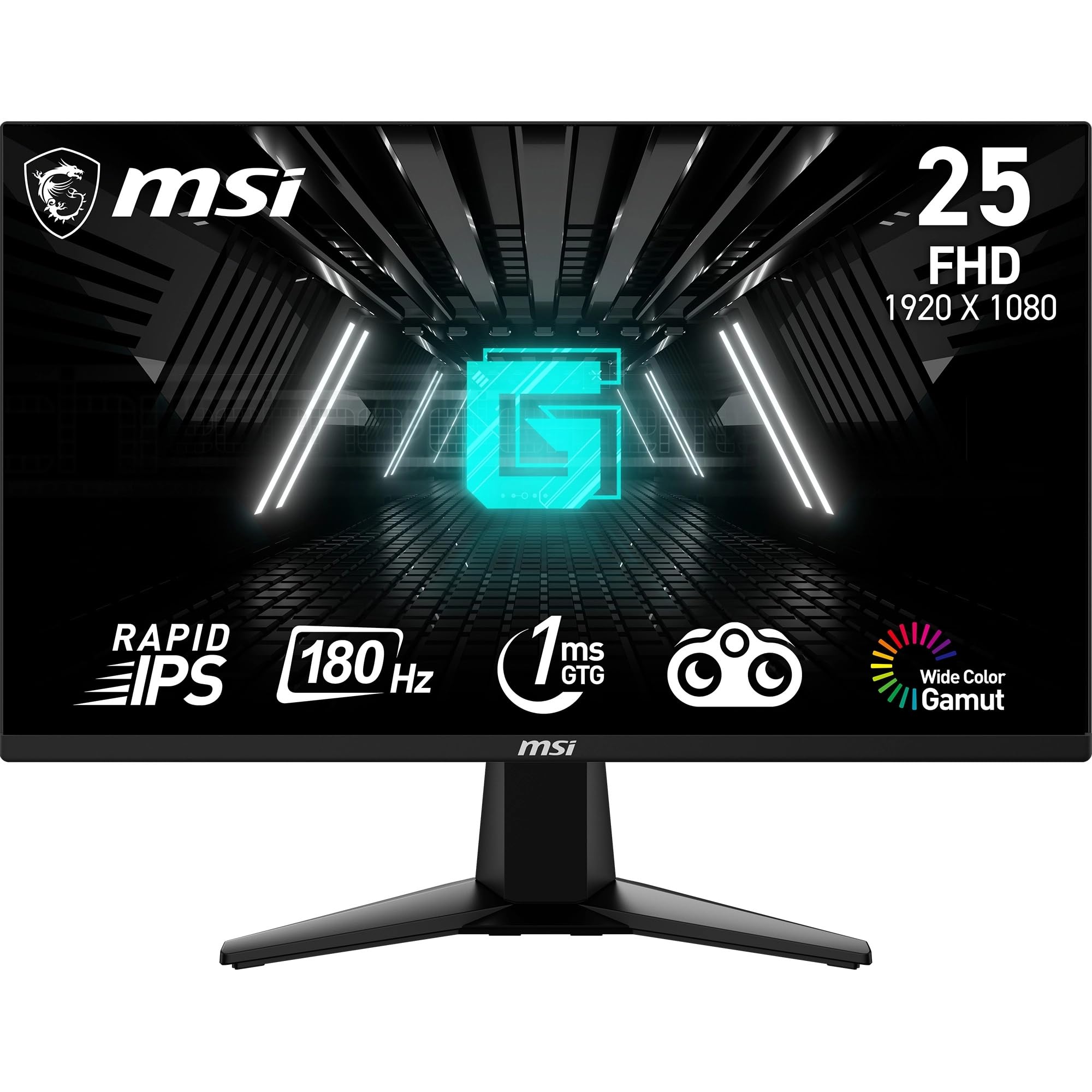 MSI G255F 24.5 Inch FHD Gaming Monitor - 1920 x 1080 Rapid IPS Panel, 180 Hz / 1ms (GtG), 99% sRGB Colour Gamut, Adaptive-Sync - DP 1.2a, HDMI 2.0b CEC
