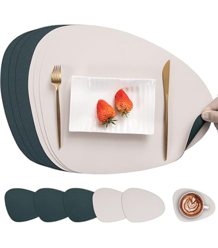 Noctiflorous Ovale gevlochten placemats 30 x 45 cm tafelmatten set van 6 voor eettafels natuurlijk geweven hittebestendige placemats (ovaal beige