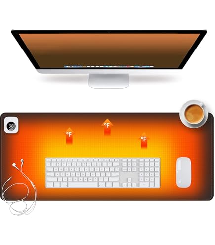 Afenau Tapis De Souris Chauffant 80x33cm - 3 Niveaux Chaleur - Sous-Main Bureau Avec Mémoire Sédentarité