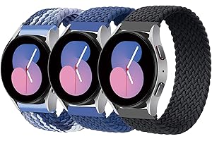 SOLOLUP 3 Pcs Geflochtene Solo Loop Armband für Samsung Galaxy Watch 6/5/4 40mm 44mm/Watch 6 Classic 43 47mm/Watch 5 Pro 45mm/4 Classic 42 46mm,Nylon Sport Ersatzband Dehnbare,Blau Weiß/Dunkelblau/Schwarz，XXS