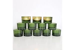 Vohocandle Green Tea Light Candle Holders 12 pcs, Glass Tealight Holders for Wedding Party 5 cm x 3.5 cm, Votive Candle Holder for Holidy Home Décor