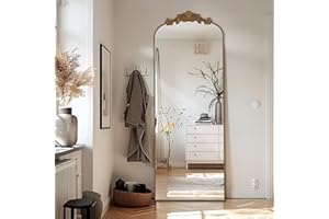 ‎LUNAMIRROR LunaMirror Filigree Standspiegel 162x52cm Ganzkörperspiegel met Vintage Sierlijke Gesneden Applicatie Retro Home Decor Wandspiegel voor Woonkamer Slaapkamer Hal Entree, Gold