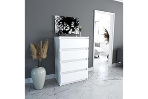 MRBLS_HOME MRBLS Kommode mit 4 Schubladen Sideboard Schubladenschrank Kleiderschrank Modern Möbel mit Schubladen für Ihr Schlafzimmer (Weiß Matt) – 60 x 92,5 x 33,5 cm (B/H/T)