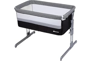 BEBE CONFORT Bebeconfort Calidoo, Culla Neonato Fianco Letto 2 in 1, 0-6 Mesi (0-9 kg), Culla Co-sleeping Reclinabile, 5 Altezze, Ampio Materasso Imbottito, Pannelli a Rete, Lato Facile da Aprire, Geometric