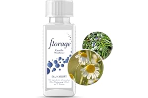 ‎FLORAGE Florage 100ml Saunaaufguss KAMILLE WACHOLDER - 50 Jahre Erfahrung als deutsche Duftmanufaktur, hochergiebiges Aufgussmittel für die Sauna, viele Aufguss Düfte, vegan und ohne Tierversuche