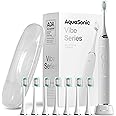 Aquasonic Vibe Series Ultra-Whitening Toothbrush – ADA Accepted Electric Toothbrush - 8 Brush Heads & Travel Case – 40,000 VPM Motor & Wireless Charging - 4 Modes w Smart Timer – Optic White
