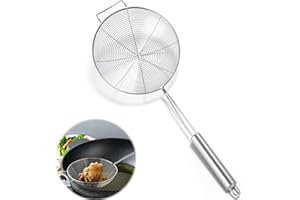 BGOBTY Schiumarola Acciaio Inox,Cucchiaio e Schiumarole,Spider Strainer Skimmer,Scolapasta con manico lungo e pratico gancio per friggere,cucinare,pasta(18cm)