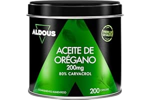 ALDOUS BIO Huile d'origan en gélules avec 160 mg de carvacrol - 200 gélules - 1 par jour - Renforcement naturel du système immunitaire - Bien-être digestif et antioxydant - 80% de carvacrol - Sans additifs