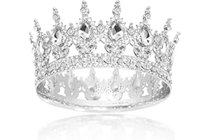 XUEFENFEI Full Round Girls' Tiara, Rhinestone Crown, Bridal Crown, Crystal Queen Crown, Sparkly Rhinestone Princess Carnival Headpiece Jewellery for Wedding, Prom, Birthday Party