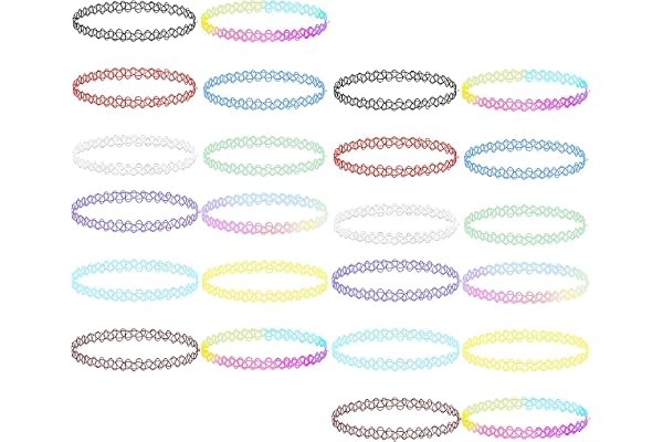 24 st chokerhalsband set, delat tatueringshalsband set i 12 färger Elastischt halsband Snygg stretch lace halsband Vintage punk gotisk tatuering Flerfärgade kedjor för kvinnor och flickor