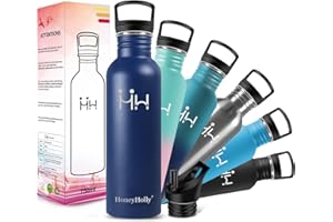 HoneyHolly Gourde Inox, 500/750/1000ml, Bouteille d'eau Acier Inoxydable, Gourde Metal, Anti Fuite Reutilisable Sans Bpa Gourdes Eau pour Sport, Randonnée, Adulte, Yoga | Bouteille Inox