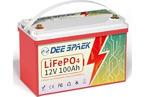 DEESPAEK Akumulatory głębokiej pracy cyklicznej LiFePO4 z 100Ah 12V, kumulatory litowe głębokiego rozładowania, idealny do łodzi, obozowicz, do trollingu, kosiarki, słoneczna i wiatrowa (12V 100Ah)
