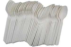 VIDOELETTRONICA Lot de 100 cuillères biodégradables et compostables, blanches, couverts en fibre de sucre, boîtes de 50 pièces, vaisselle bio écologique (100 cuillères)