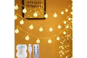 Biuyo Fairy Lights 100 LED Globe String Lights 15M/49ft with Remote - USB or Battery Powered - 8 Modes-Indoor Outdoor String Fairy Lights for Christmas, Party,Bedroom,Balcony, Gazebo, Garden, Camping