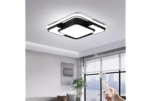 SCHINDORA Lampa sufitowa LED, ściemniana pilotem, średnica 42 x 6 cm, czarna, nowoczesna lampa do salonu, sypialni, gabinetu, jadalni, biura