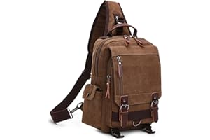 VARLIVOO Retro Sling Bag Bolsos de Hombro para Hombre Mujer Bolsos Cruzados Bandolera Bolsa de Pecho Crossbody Bolsa Senderismo Viajes Cámping Ciclismo Montañismo Lona Backpack Marrón A