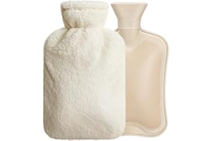 URBZUE Hot Water Bottle with Fleece Cover, 2L Bag for Cold & Hot Therapy, Fluffy for Back Neck Pain Relief for Adult Kids