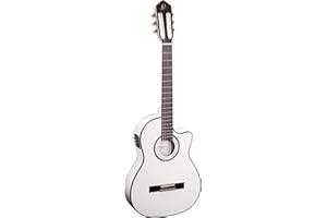 Ortega Guitars Classical Guitar Electro-Acoustic – 4/4, Slim Neck, Thinline Body – Family Series Pro – Including Gig Bag – Solid Engelmann Spruce, Mahogany, White (RCE145WH)