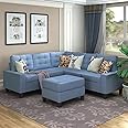 Homeify Olivia Wooden 5- to 6-Person Fabric Sofa Living Room Sofa Set with Ottoman Set Premium Velvet,Blue, Wood