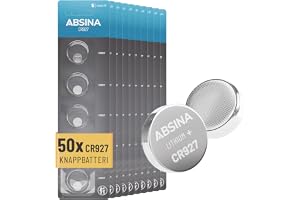 ABSINA CR927 3V litiumknappcell – CR 927-batteri | 50-pack CR 927-batterier 3 V läckagesäker och med lång hållbarhet – batter