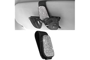 ‎ANWLKI Anwlki Bling Sonnenbrillenhalter für Auto Visier Magnetische Leder Brillenhalter Visier Clip, Strass Brille Brillenbügel Ticket Karte Clip für Frauen Mädchen (Silber)