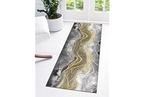 Ymural Dywaniki, chodnik do holu antypoślizgowy 90 x 100 cm, abstrakcyjny szary złoty dywan, wycieraczka do prania, chodnik do kuchni, sypialni, przedpokoju, schodów, drzwi, konfigurowalny