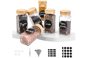 ELAGEL Botes Especias Cristal 6 x 120 ml, Forma Cuadrada Spice Jars con Tapa de Bambú, con Agitador de Especias, Embudo, Etiqueta y Tiza