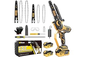 HIGHSAM Mini Motosega a Batteria con 900W Motore Brushless,2 * 4000mah Batterie e Caricatore Rapido, 6+8 Pollici Sega Con Pompetta Olio e Blocco di Sicurezza per il Taglio del Legno e Giardini