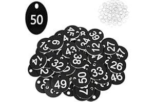 Flintronic Etiquetas Numeradas Número, Llaveros Numerados para Taquillas, Numeros Etiquetas de Plástico, para Taquillas Hoteles Pubs Spa para Identificación Guardarropa, 1-50 Negro