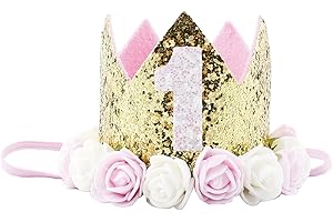 COUXILY Cappellino Compleanno 1 Anno Fascia Tiara Neonata con Fiori per Decorazione della Festa Compleanno