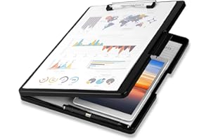 Pechor Clipboard A4, Plastic Clip Board with Storage, Nursing Clipboards Box Folder with Pen Compartment, Waterproof for Home School Office (Black, Side Opening)