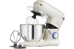 MisterChef Robot Pâtissier, app électr PRO 1600W - GRD BOL - 3 accessoires : Batteur à œufs, crochet pétrisseur, fouet Inox - Bol Inox 5,5L Crème