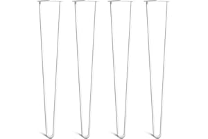 THE HAIRPIN LEG CO. [HLC] 4 x Hairpin Table Legs – Superior Double Weld Steel Construction With Screws, Build Guide & Protector Feet Worth £8 Included! – 10mm Steel [28"/71cm,White]