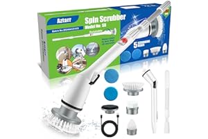 Aztarr Electric Spin Scrubber Cordless ​Shower Cleaner Bathroom Cleaning Brush Scrubbing with Tool Free Adjustable Extension Arm and 5 Replaceable Heads for Tile Tub Kitchen Floor Bathroom, White