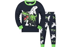Codkkre Schlafanzug Jungen Kinder Pyjama Junge Dinosaurier Bagger Langarm Baumwolle Winter Weihnachten Nachtwäsche 98 104 110 116 122 128 134