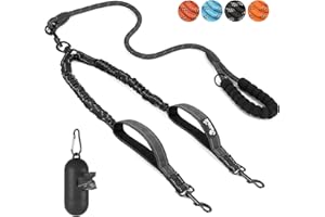 SlowTon Nieplącząca się podwójna smycz - 360 ° Obrotowa Heavy Duty Odblaskowa ołów z dwoma wyściełanymi uchwytami Podwójny rozdzielacz dla psów, trening spacerowy dla 2 dużych psów