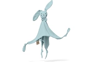 Mababu Manta de seguridad con forma de conejo – Regalos para nacimiento – Peluche para bebé – 100% algodón orgánico de muselina GOTS – Manta de seguridad para bebé, bebé a partir de 0 meses para niño