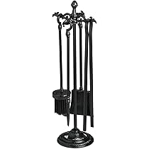 Set 5 Attrezzi Per Camino In Ferro Battuto - Nero Con Effetto Sfumato, Made In Italy - Foto 3