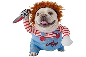 YSQEVN Cane Halloween Costume Vestiti di Cosplay per Animali Domestici Accessori Divertenti Regolabili per Gatti Piccolo Medio Abiti da Festa con Parrucche Coltello